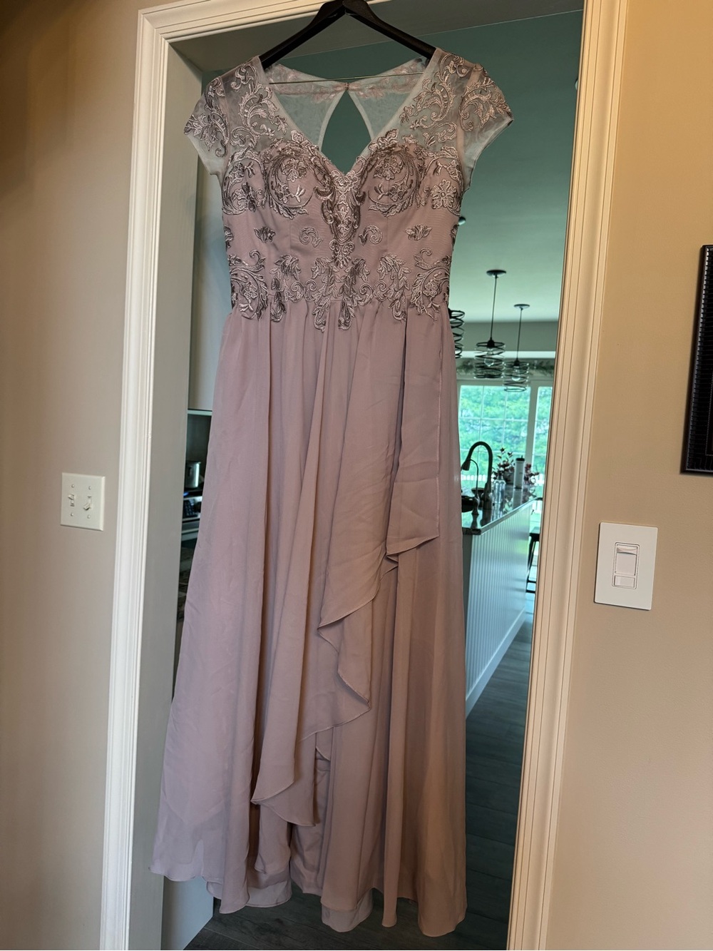 Embellished Dusty Lavender Chiffon Midi Dress- Never Worn
